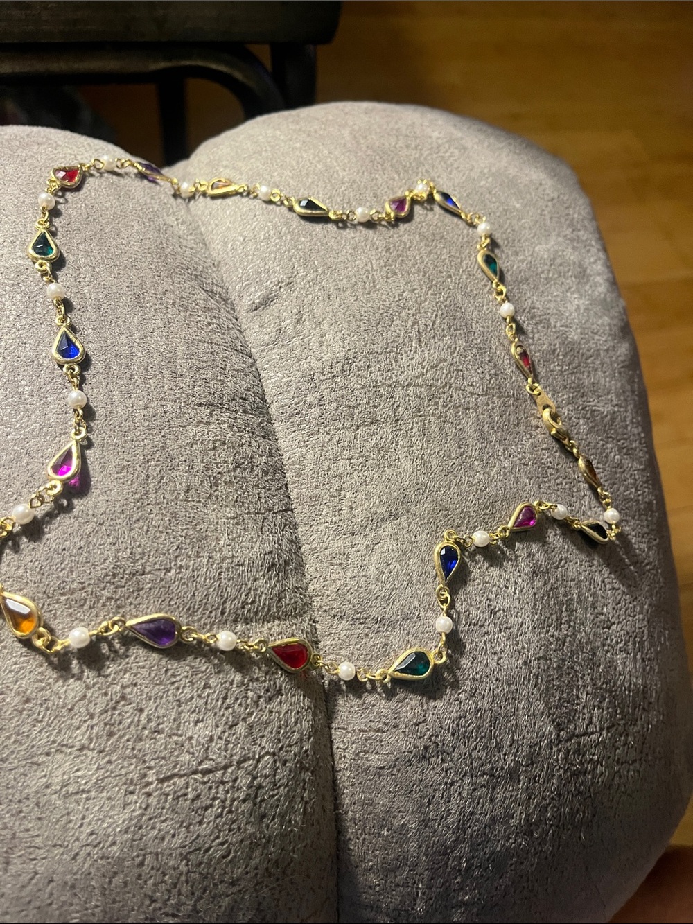 Gold Multicolor Teardrop Pearl Station Necklace – Women Jewelry 1977
